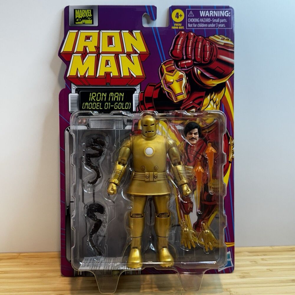 Marvel Legends Iron Man Model 01 Gold Retro Card 6” Action Figure Hasbro MOC